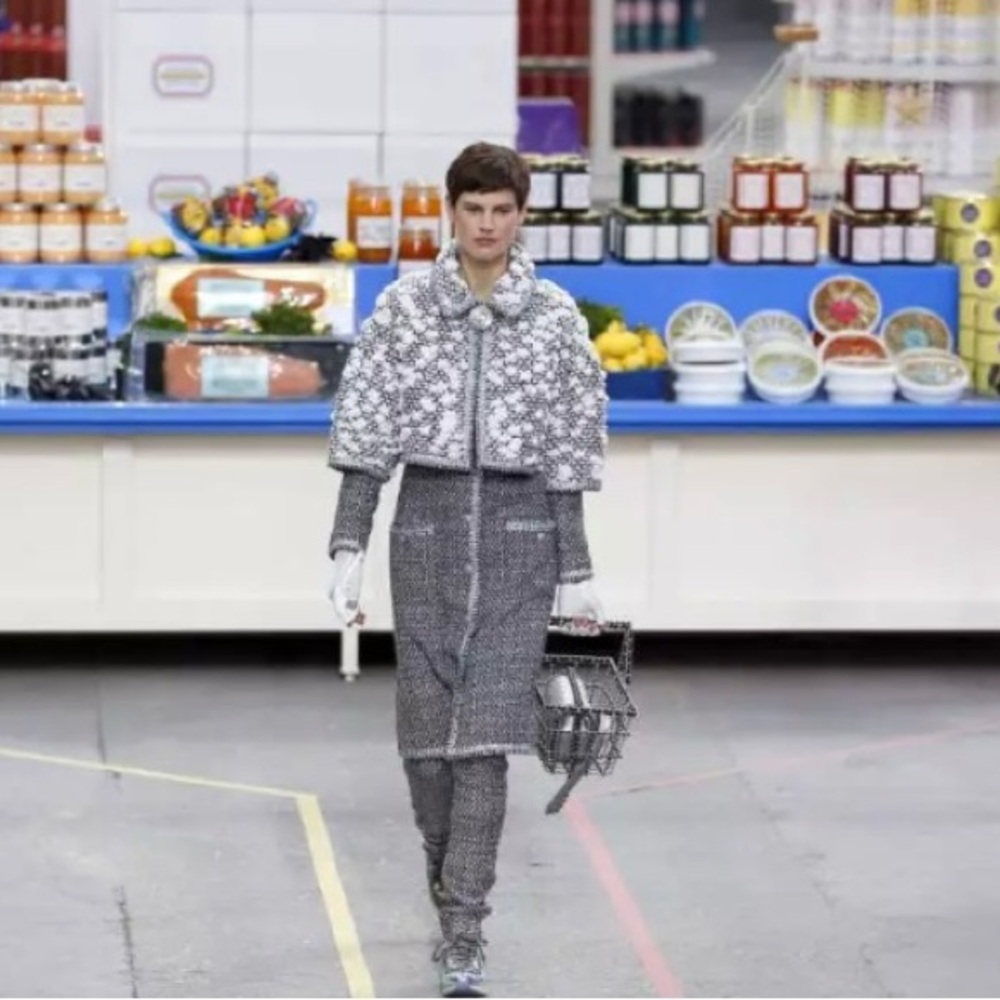 Chanel Fall 2014 Supermarket Collection Tweed Coat and Pants Set
